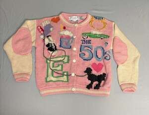 Vintage Eagle's Eye The 50's Novelty Print Poodle and Jukebox Knit Cardigan